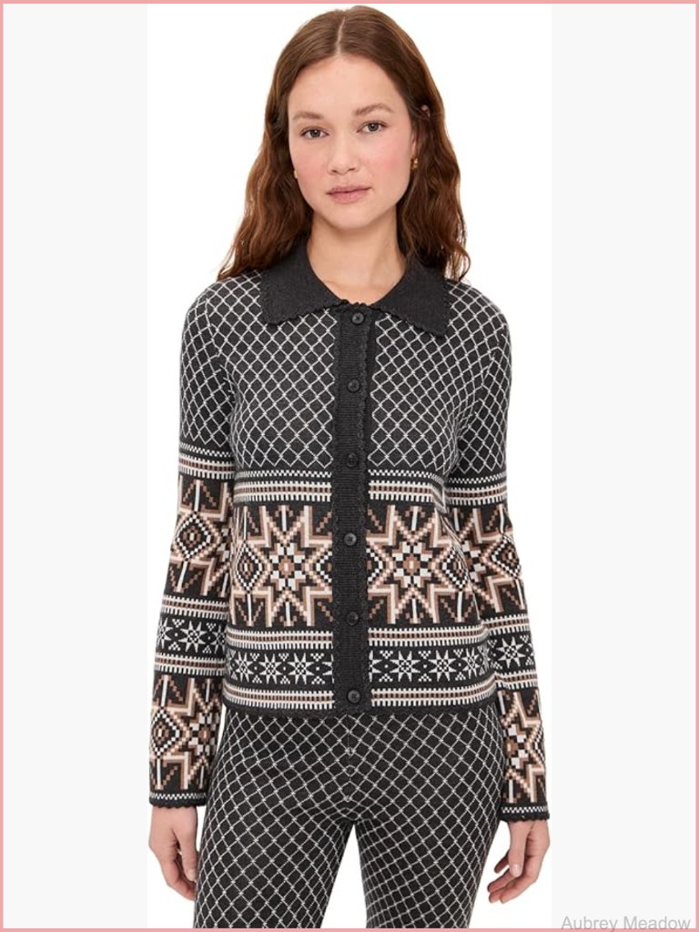 Merino Wool Jacquard Cardigan With Scalloped Trim